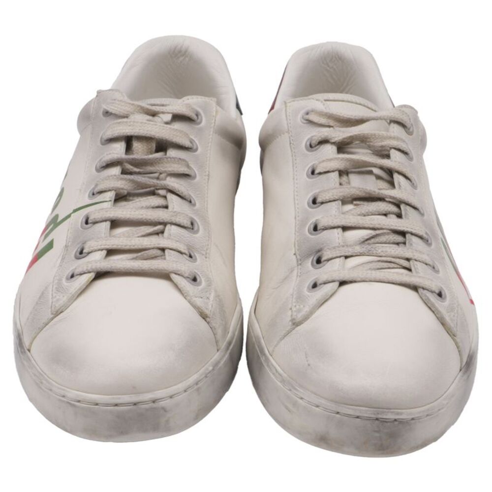 Gucci Ace Blade Distressed Sneakers in White Leather